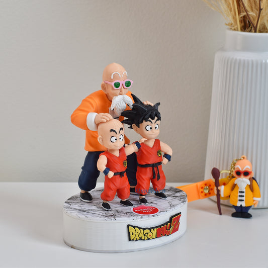 Maestro roshi con goku y krilin con mensaje motivacional